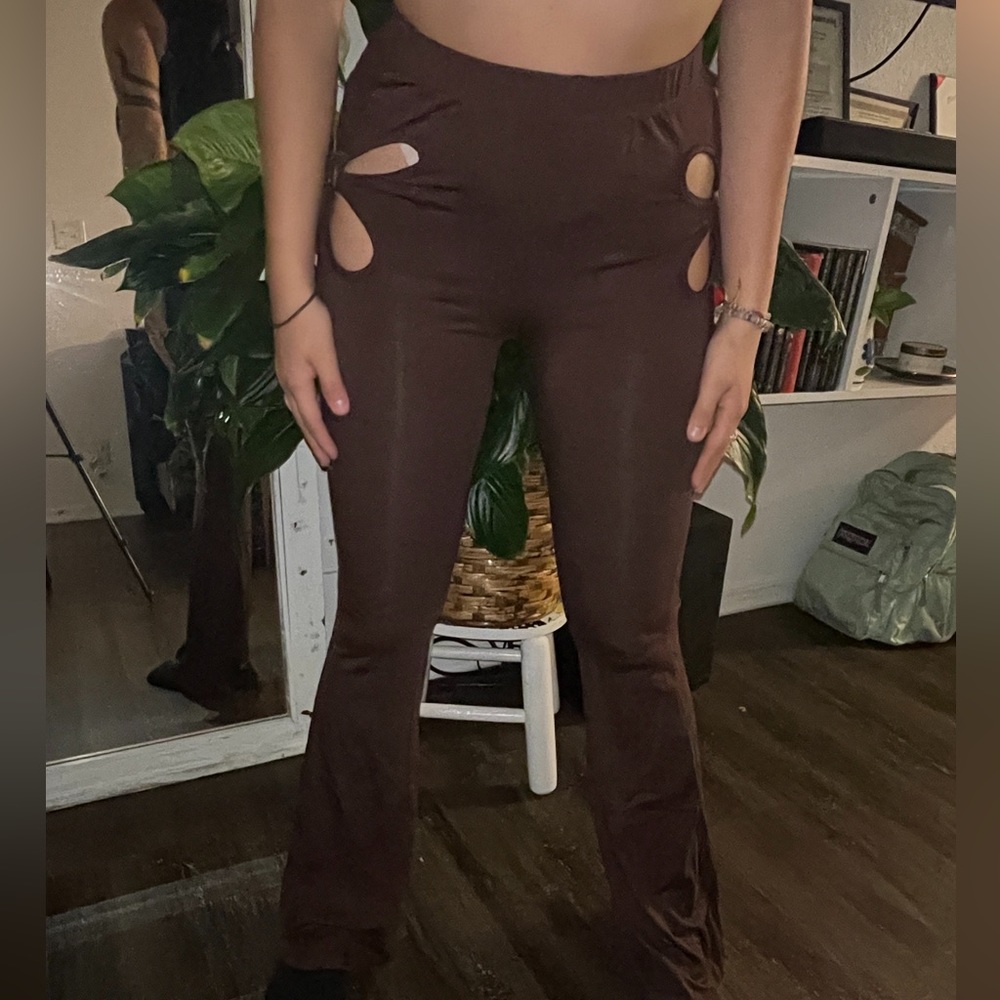 brown flare stretchy shein pants